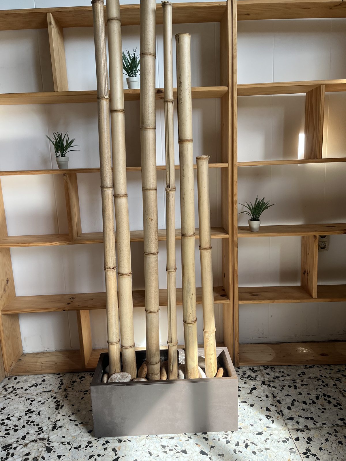 Jardinera con cañas de bambú